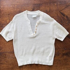 Varley Cream V-Neck Henley Sweater